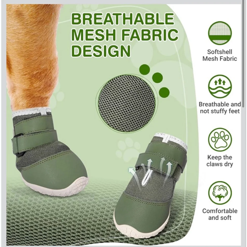 NEW Dog Boots Green White Breathable Mesh Fabric